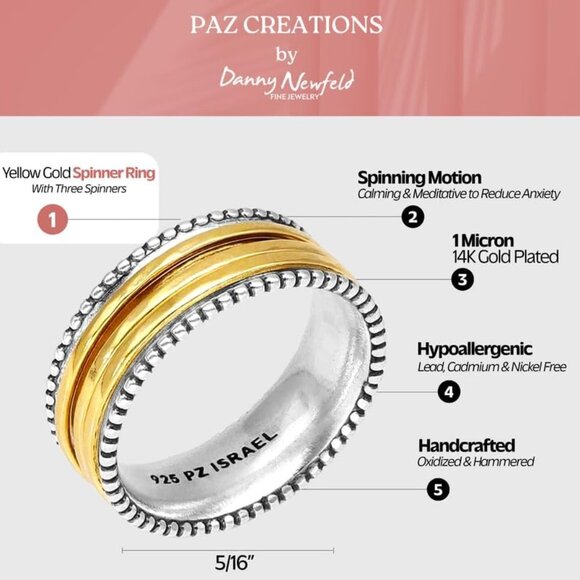 Women's Sterling Silver Spinner Ring With Three Spinners Boho Classic Style - Picture 3 of 6